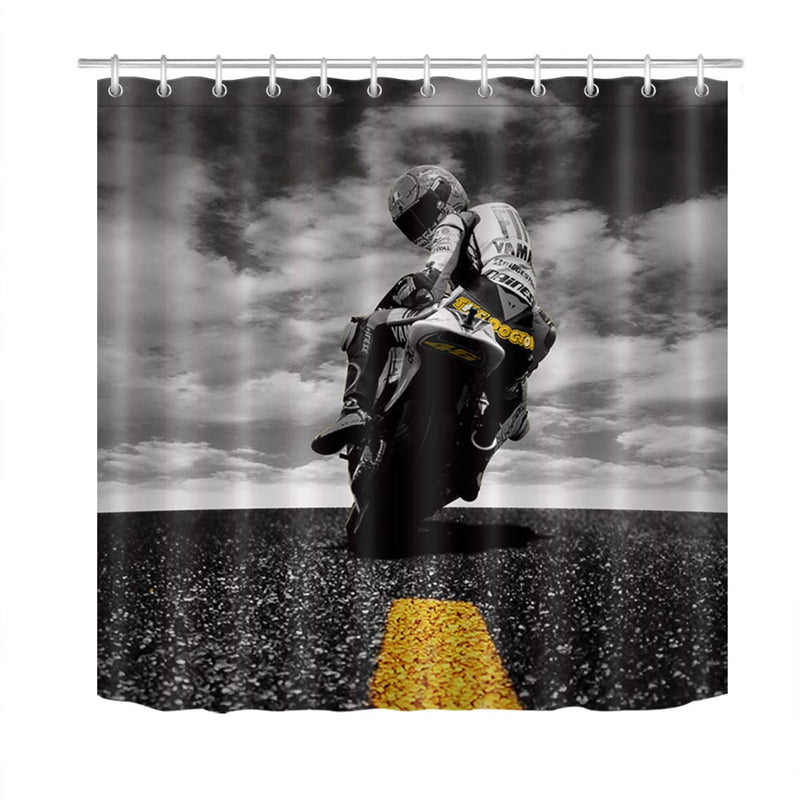 LB Custom Motorcycle Shower Curtain Shower Stall,Crazy Motorcycle Rider 3D Digital Printing Polyester Fabric Waterproof Bathroom Curtains Hooks,72 x 72 Inch 69''Wx72''L - NewNest Australia