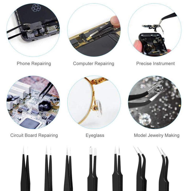 7pcs ESD Electronics Tweezers, Anti-Static ESD Tweezers Set Kit for Electronics, Sodlering，Jewelry, Craft, Laboratory Work etc (7PCS, Version) 7PCS, Version 1 - NewNest Australia