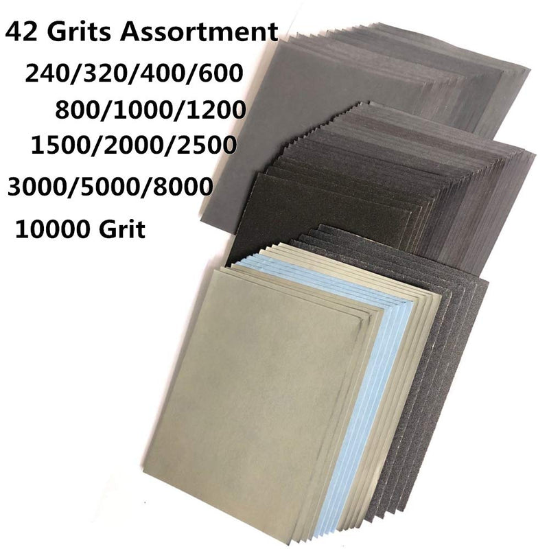 Ultra Fine 42 Pcs Wet Dry Sandpaper 240 to 10000 Grit Assortment 4.5-5.5 Inches Abrasive Paper Sheets for Automotive Sanding Wood Furniture Finishing palm sanders - NewNest Australia