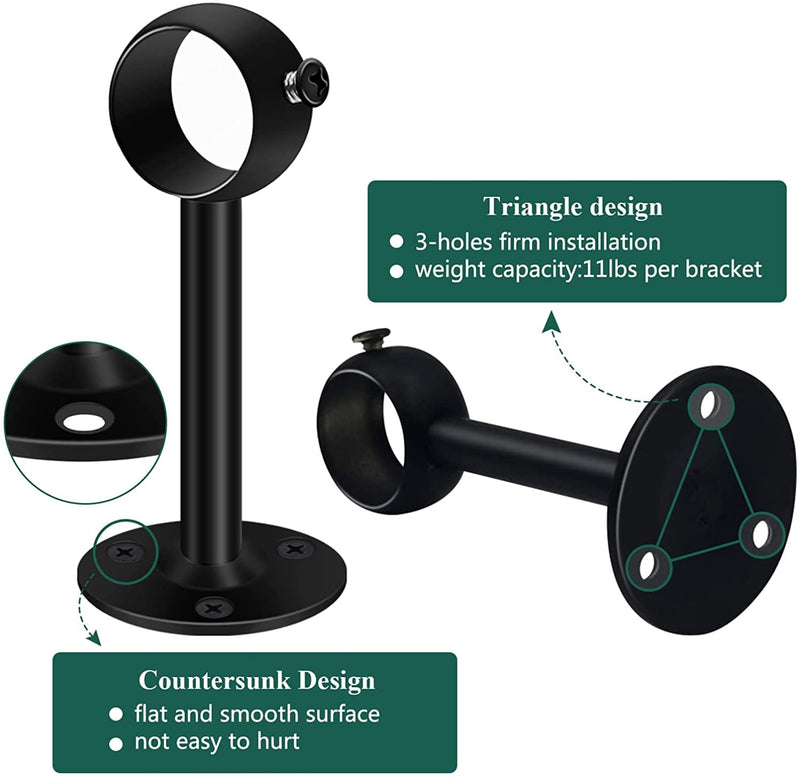 Curtain Rod Ceiling Mount Bracket, Curtain Rod Holders 1 Inch Black Flange Rod Holder Heavy Duty End Support Shower Pole Pipe Sockets, Ceiling Curtain Rod Brackets for Blinds 4 Pack - NewNest Australia