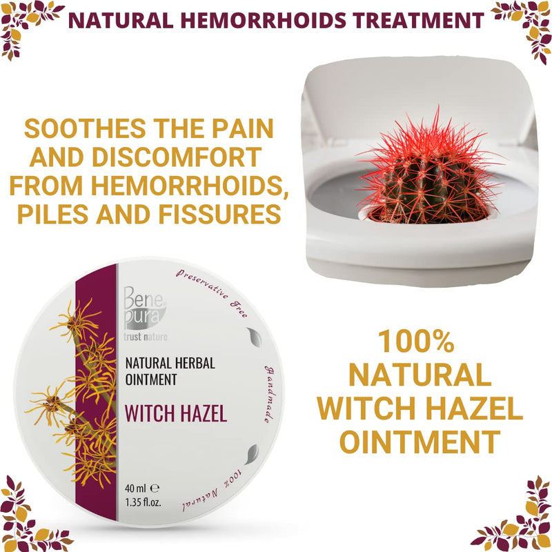 BenePura Hemorrhoids Ointment - Natural Hemorrhoids Cream and Piles Cream - Soothes Burning, Itching and Discomfort - Haemorrhoids Cream - Hemmoroids Ointment - Witch Hazel and Yarrow Treatment - 40ml - NewNest Australia