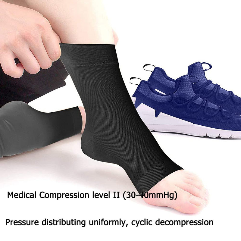 Eyotto 1 Pair Compression Ankle Brace Medical Breathable Ankle Support Elastic Thin Foot Care Sleeve Socks For Pain Relief, Plantar Fasciitis, Arthritis, Black, L - NewNest Australia