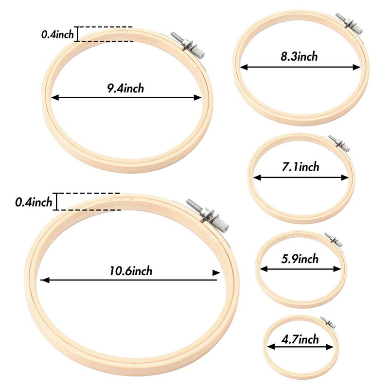 BigOtters 6PCS Embroidery Hoops, Bamboo Circle Cross Stitch Hoop Ring 4.7 Inches to 10.6 Inches Cross Stitch Rings for Holiday Ornaments Art Craft Handy Sewing DIY Favor - NewNest Australia