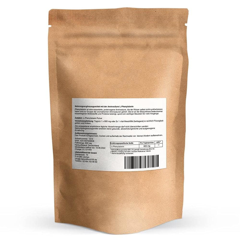 L-Phenylalanine Powder 100 G - Essential Proteinogenic Amino Acid - Fermentation Extraction - Vegan/Pure - Gmo Free - No Additives And Additives - Made In Germany - NewNest Australia