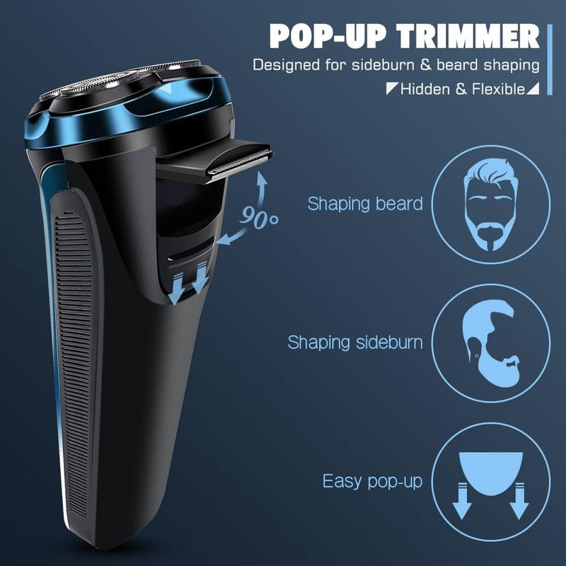 Men'S Electric Razor With 3 Replacement Heads, Wet And Dry Shaver, Electric Shaver With Pop-Up Trimmer, 99 Minutes Running Time, Beard Trimmer, Led Display, Travel Case - NewNest Australia