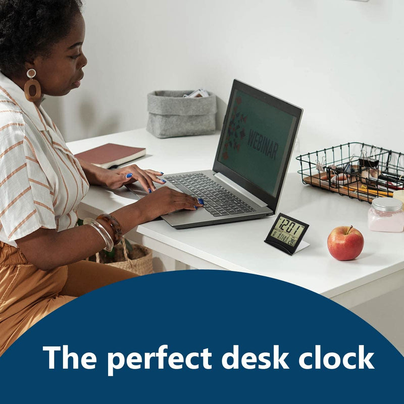 MMOBIEL Digital Clock LCD Travel Alarm Foldable - Desk Clock with Temperature and Date Indication - Alarm Clock Digital - Radiographic Alarm Clock Battery Operated - Black - NewNest Australia