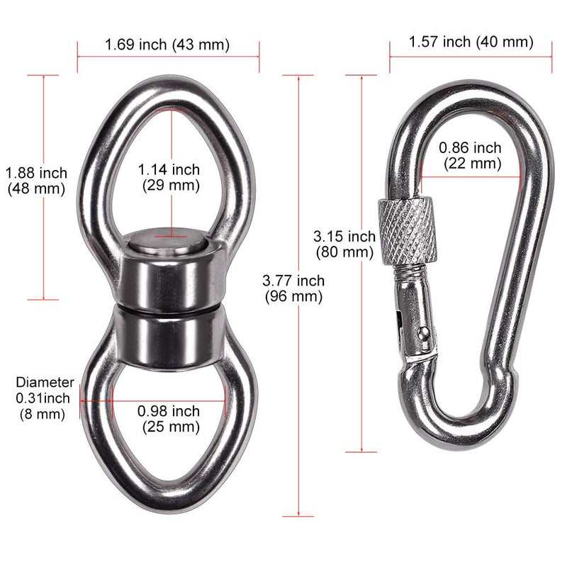 SELEWARE Silent Bearing Swing Swivel with 2 Carabiners, 360° Rotational Device Hanging Accessory for Tree Swing, Hammock Chair, Climbing Rope, Yoga, Kids Swing Swivel,1200LB Capacity - NewNest Australia