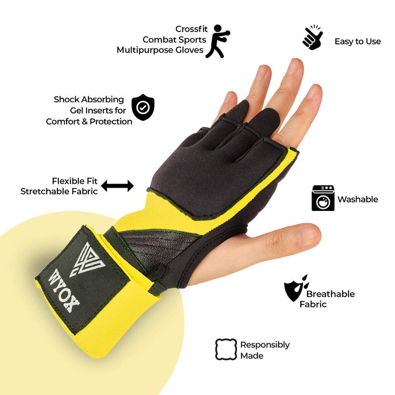 WYOX Gel Quick Hand Wraps for Boxing MMA Kickboxing - EZ-Off & On - Padded Knuckle with Wrist Wrap Protection for Men Women Youth Yellow X-Small - NewNest Australia