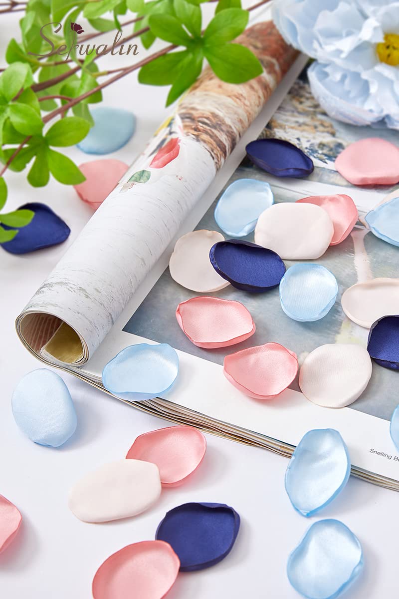 Serwalin 300pcs Rose Petals Flower Petals Pink Navy Blue Rose Petals for Wedding Silk Rose Petals for Flower Girl Basket Bridal Shower Blush Navy - NewNest Australia
