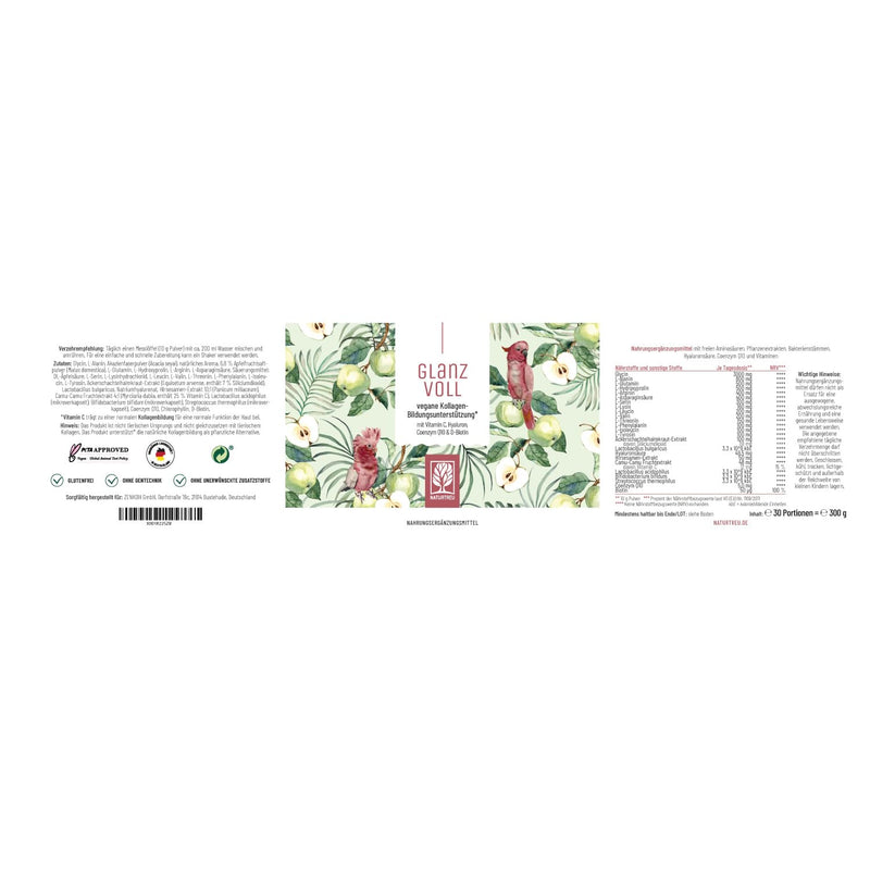 Naturtreu Vegan Collagen Powder Alternative* - Collagen Education Support Vegan With Hyaluron, Q10, Biotin & Vitamin C For Skin, Hair & Nails - 300 G Vegan Powder With Apple Flavor - NewNest Australia