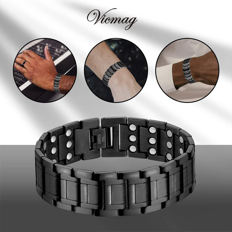Vicmag 3X Ultra Strength Magnetic Bracelet for Men Titanium Steel Bracelet 3500 Gauss Magnets Adjustable Wristband with Free Adjustment Tool & Jewelry Gift Box (Black) Black - NewNest Australia