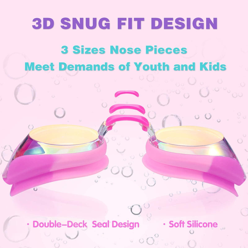Keary 2 Pack Kids Swim Goggles for Toddler Kids Youth(3-9),Anti-Fog Waterproof Anti-UV Clear Vision Water Pool Goggles Mirrored Black & Pink(2 Pack) - NewNest Australia