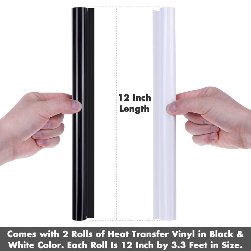 Heat Transfer Vinyl, Selizo 2 Rolls Black and White HTV Iron on Vinyl for T-Shirts, Hats, Clothing, Compatible with Cricut, Cameo, Heat Press Machines, Sublimation (12 Inch by 3.3 Feet Per Roll) - NewNest Australia