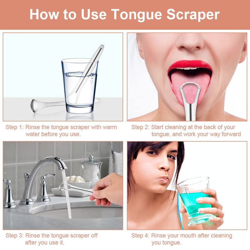 Acwoo Tongue Cleaner, 3 Pieces Tongue Scraper Stainless Steel Set, Silver Tounge Crapper For Adults Oral Care, Tongue Scraper Against Bad Breath Tongue Brush Heals Bad Breath (U-Shape+Open+Spoon) - NewNest Australia