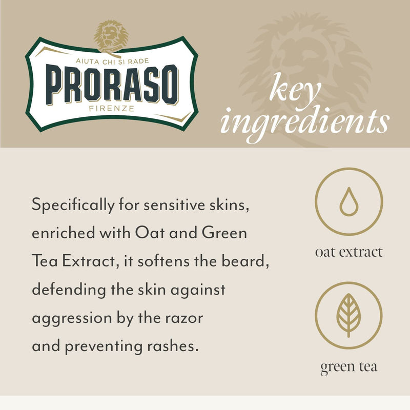 Proraso Pre Shave Cream Sensitive, 100 ml, soothing shaving cream for use before shaving, with oats and green tea extracts, Made in Italy, White Single - NewNest Australia