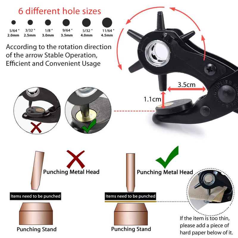 Leather Hole Punch Tool for Belt - Multi Hole Sizes Puncher for Belts, Watch Bands, Straps, Dog Collars, Saddles, Shoes, Fabric, DIY Home or Craft Projects - with 5/32" Grommet Eyelet Kit 100 Sets 02-Black/Red - NewNest Australia