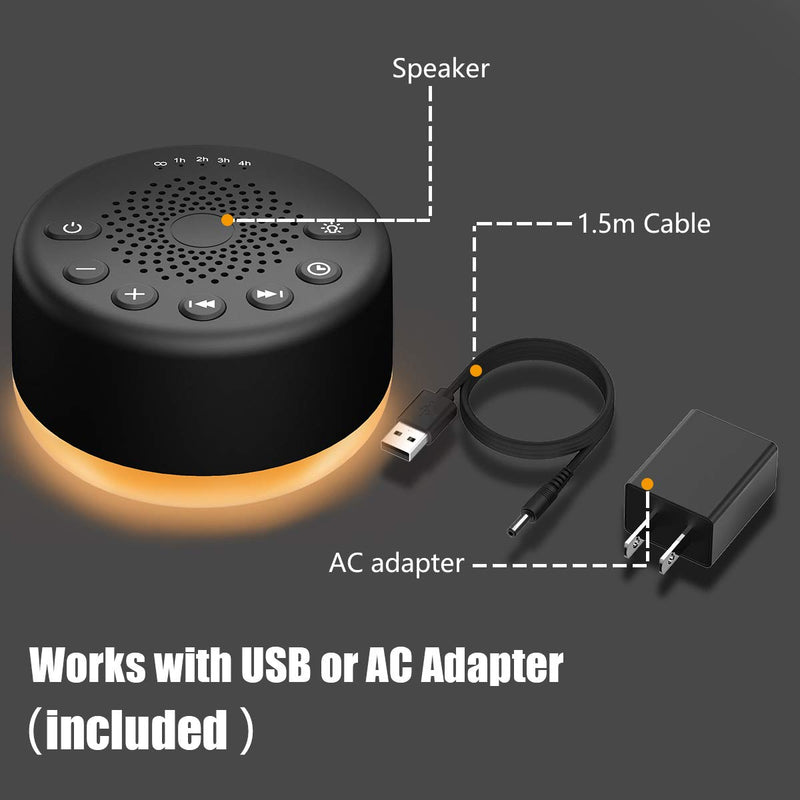 Easysleep Sound White Noise Machine with 25 Soothing Sounds and Night Lights with 32 Levels of Volume 5 Timers Memory Function for Adults Babies and Kids (Black) Black - NewNest Australia