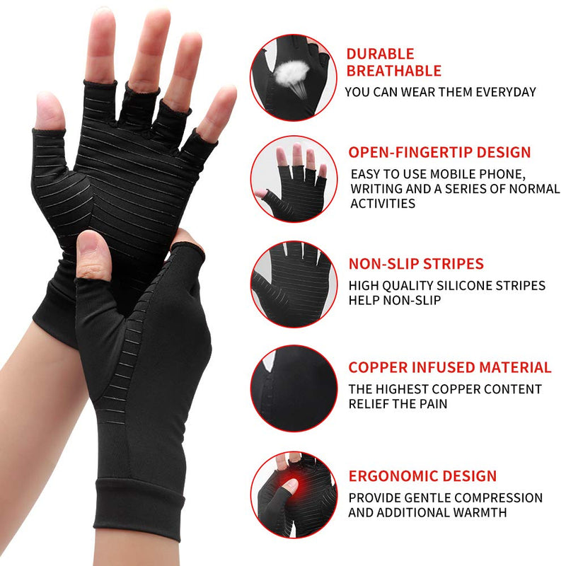 Copper Compression Arthritis Gloves, Best Copper Infused Glove for Women and Men, Fingerless Arthritis Gloves, Pain Relief and Healing for Arthritis, Carpal Tunnel, 1 Pair (M, Black) M - NewNest Australia