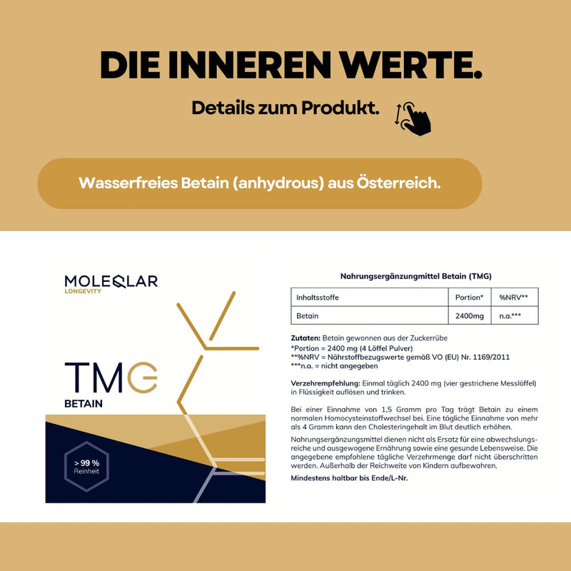 Moleqlar Tmg Betaine Powder High Dose 120 G Vegan Premium Trimethylglycine Powder 2400 Mg Anhydrous Betaine Per Serving Includes 600 Mg Qscoop High Purity Betaine Anhydrous Made In Europe - NewNest Australia