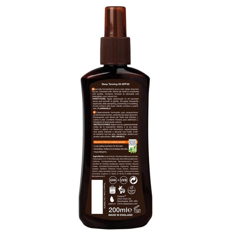 Calypso Deep Tanning Monoi Tahiti Oil Spray with SPF30, 200 ml, CALT30MON - NewNest Australia