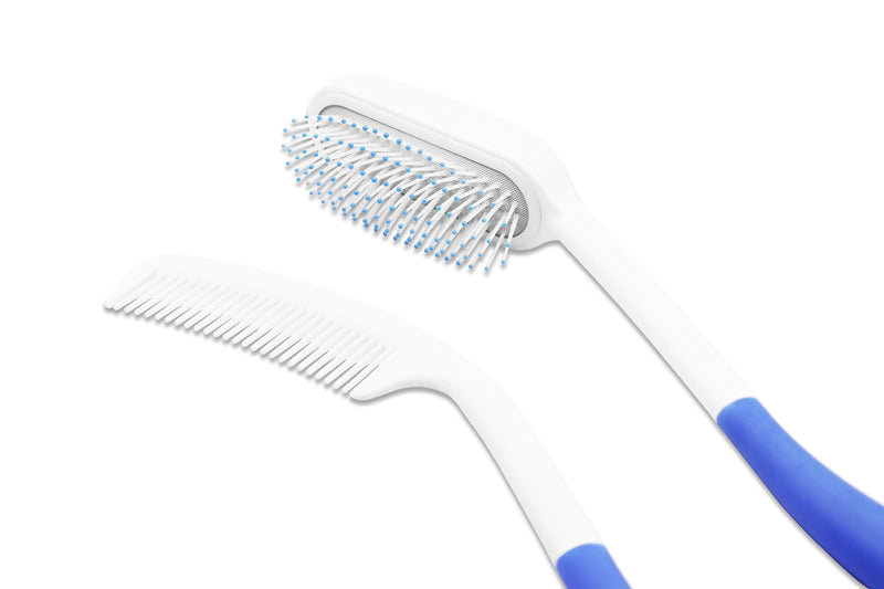 KMINA - Long Handled Hair Brush and Comb Set (Pack), Hair Brush for Elderly, Long Reach Hair Brush for Women and Men, Disability Hair Brush, Long Handled Comb for Disabled - NewNest Australia