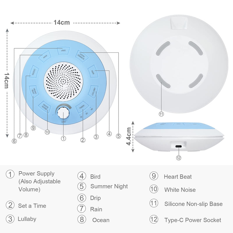 Vicloon White Noise Machine, Portable Sound Machine with 8 Soothing Sounds, Sleep Sound White Noise Machine Features Powerful Battery Endurance 4-7 Days, Sound Therapy for Baby Kids Adults Blue - NewNest Australia