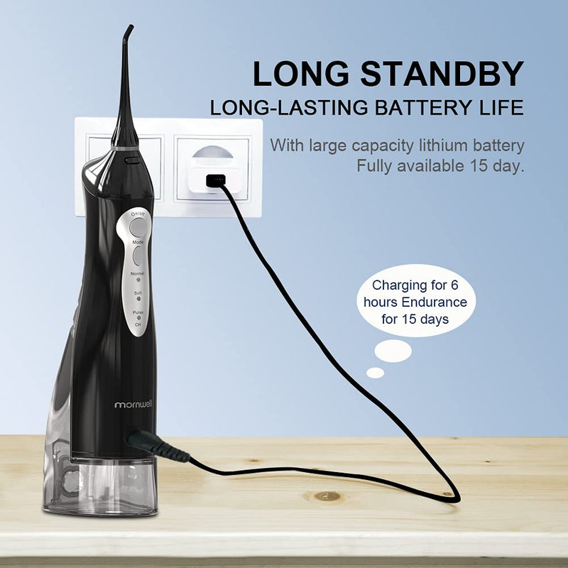Mornwell Wireless Oral Irrigator 330 Ml Interdental Cleaner Electric Water Flosser Dental Shower 3 Modes And 4 Nozzles Ipx7 Waterproof And Usb Rechargeable For Travel And Homful - NewNest Australia