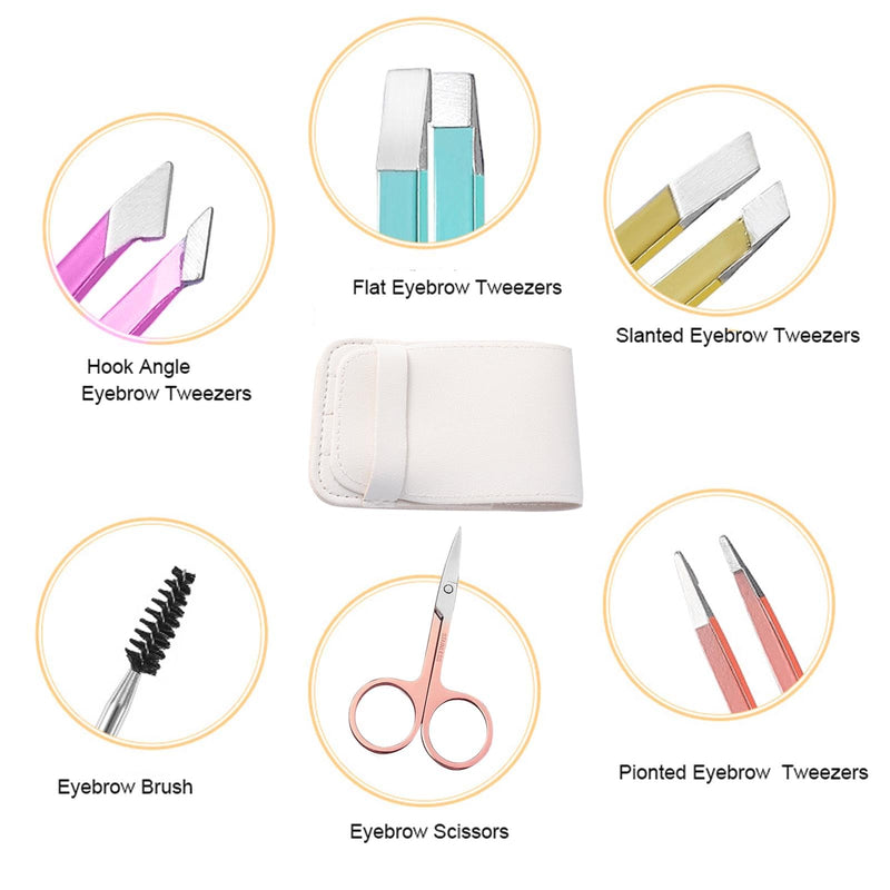 Munskt Eyebrow Tweezers Set, 7 Pieces, Stainless Steel Tweezers For Ingrown Hair Removal And Eyebrow Plucking, Precision Facial Cleansing Tools For Men And Women - NewNest Australia