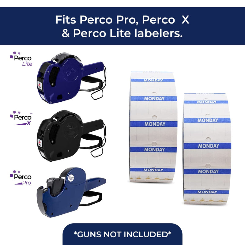 Perco 1 Line Day of The Week Labels - 3 Rolls, Blank Dating Labels for Perco 1 Line Price & Date Guns (Monday - 3 Sleeve, 1 Line Labels) - NewNest Australia