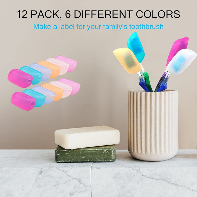 V-TOP Silicone Toothbrush Case Covers, 12 Pack Toothbrush Head Covers for Travel, Tooth Brush Covering for for Home and Outdoor 12 Count (Pack of 1) - NewNest Australia