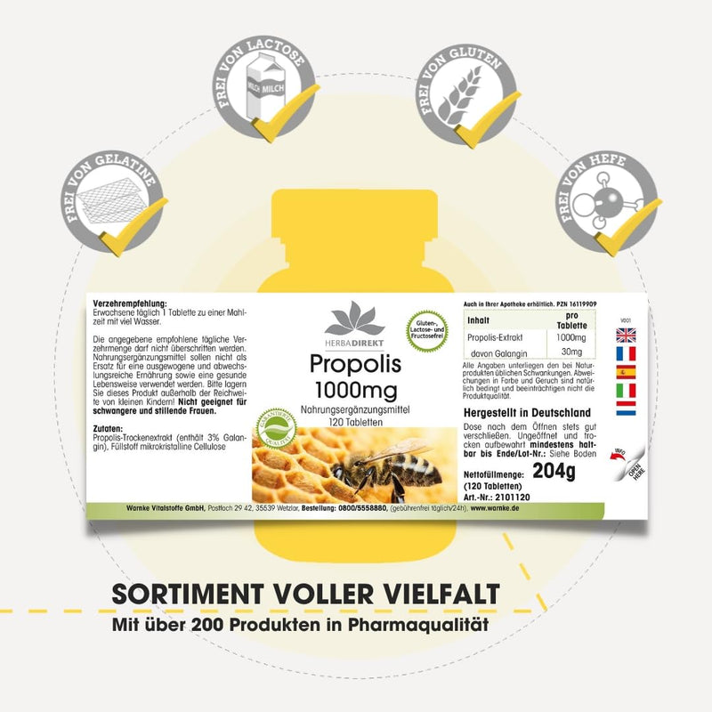 Propolis 1000mg - high dose - 120 tablets - with 3% galangin | HERBADIREKT by Warnke vital substances - NewNest Australia