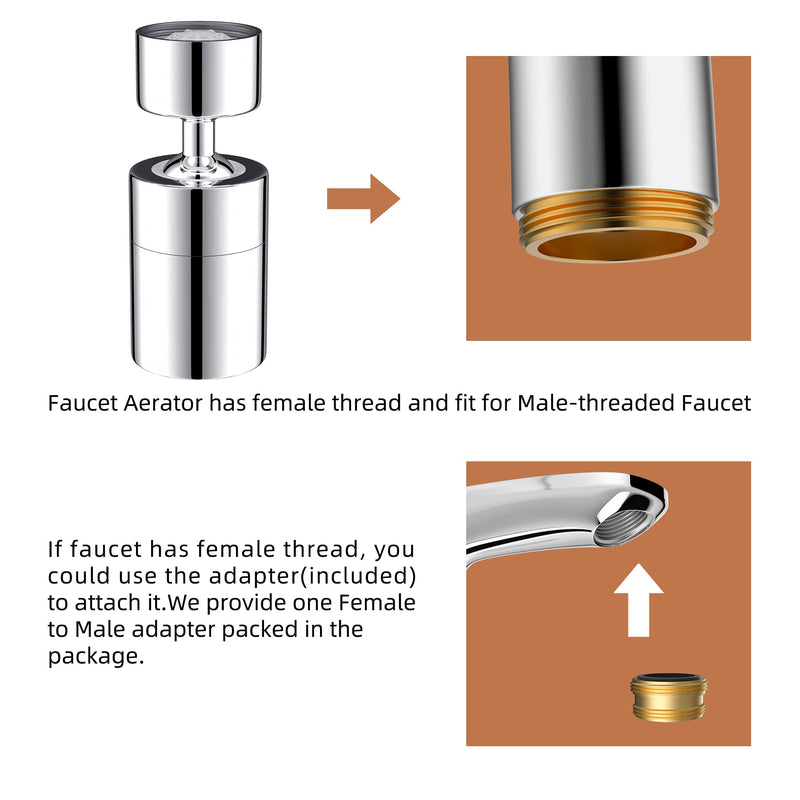 Waternymph Kitchen Sink Faucet Aerator Solid Brass - Big Angle Swivel Faucet Aerator Dual-function 2 Sprayer kitchen faucet attachment swivel sprayer- 360-Degree Swivel - Polished Chrome/ 1.8GPM - NewNest Australia