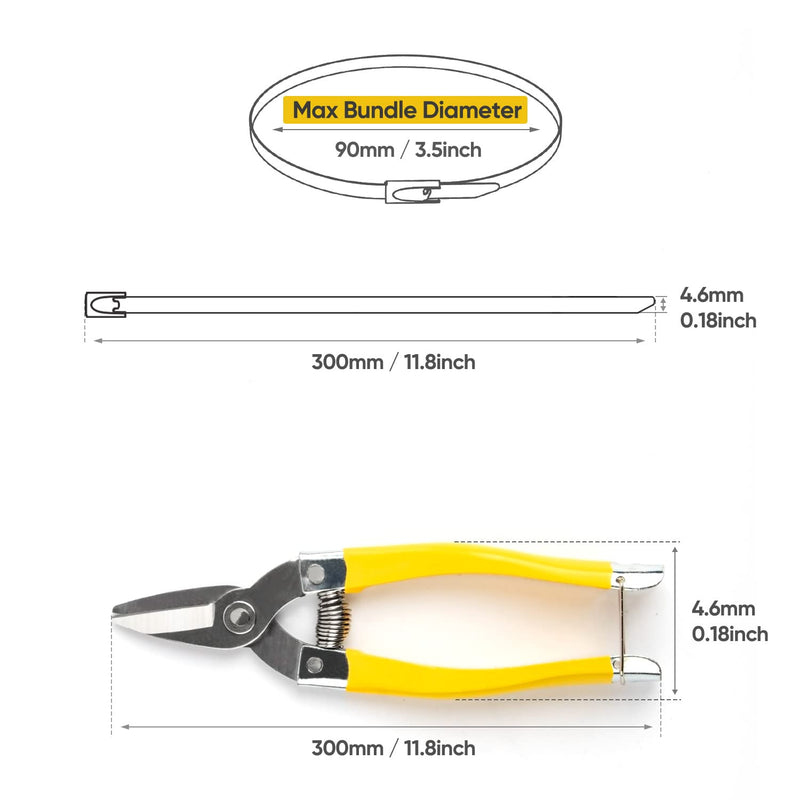 100 Pieces 11.8 Inches Metal Cable Zip Ties 7 Inch Miter Shears Suit?Metal Cutting Shears for Cutting Stainless Steel Cable Ties -Suitable For Gardens, Farms, Chain Link Fences, Vehicles, Etc. - NewNest Australia