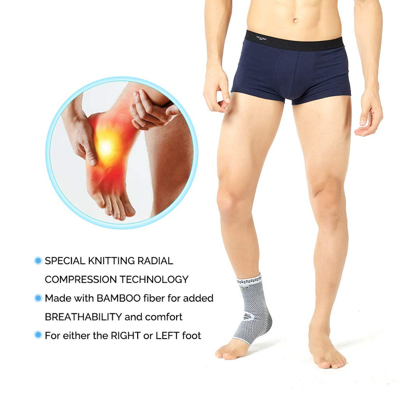 Neotech Care Ankle Support Sleeve - Bamboo Fiber Knitted Fabric - Light, Elastic & Breathable - Medium Compression - Sports, Exercise, Gym - Right or Left Foot, Men, Women - Grey (Size L, 1 Unit) - NewNest Australia