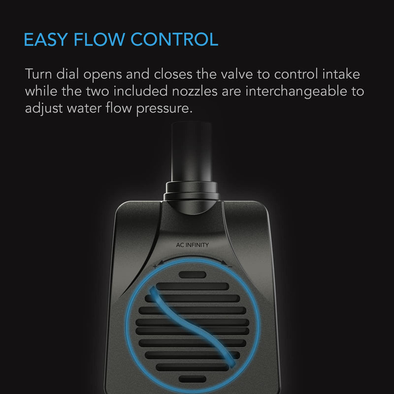 AC Infinity Submersible Water Pump 132 GPH (500 L/H), Ultra Quiet 8W Fish Tank Flow Pressure Control with 3 ft. High Lift Pump for Aquariums, Fountains, Ponds, Pools, Hydroponics - NewNest Australia