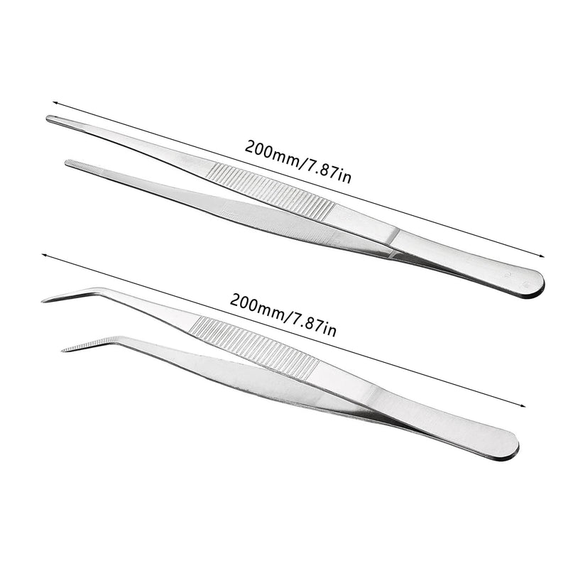 Curved Tweezers Blunt Tweezers 20Cm Stainless Steel Professional Non-Slip Long Straight Tweezers Pack Of 2 Angled Tweezers For Aquatic Pets, Corals, Crafts, Cooking, Repair 20Cm - NewNest Australia
