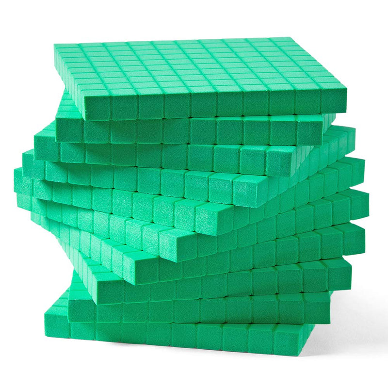 hand2mind Green Foam Base Ten Blocks Flats Set, Place Value Blocks, Counting Cubes for Kids Math, Base Ten Blocks Classroom Set, Math Blocks Kindergarten, Base 10 Math Manipulatives (Set of 10) - NewNest Australia