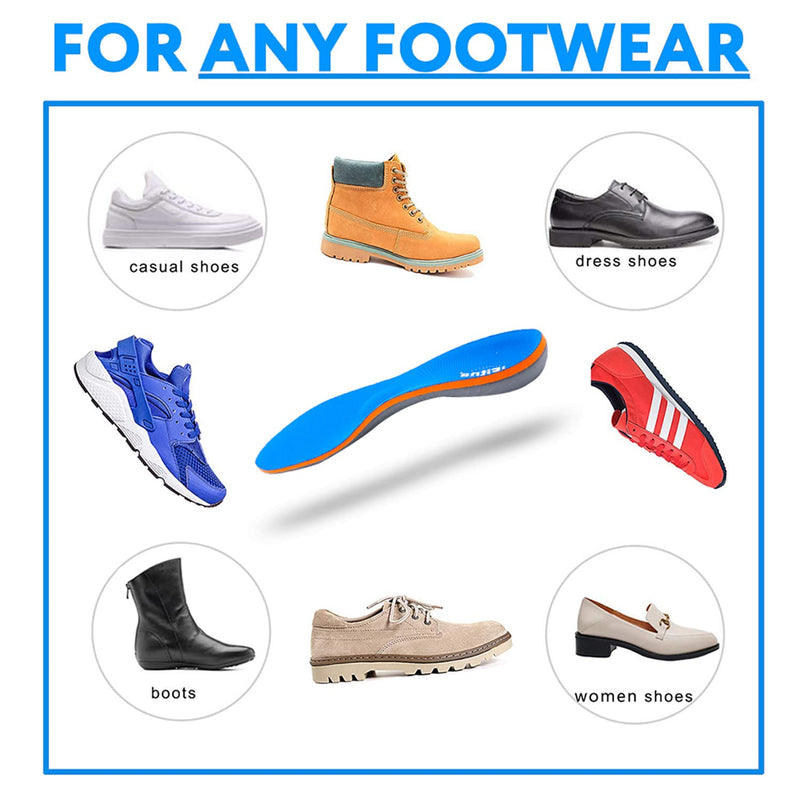 Full Length Metatarsal Arch Support Shock Absorption Orthotic Unisex Insoles for Flat Feet,Plantar Fasciitis,Relieve Foot Soreness,Suitable Athletic,Work Shoes(Size:UK-5,Length:9.44",Blue) UK-5-24CM--9.44" Blue - NewNest Australia