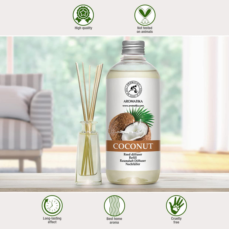 Coconut Diffuser Refill 500ml - Fresh Calming & Long Lasting Home Fragrance - Nice Scent for Aromatherapy - Good Gift - Exotic Scents - Reed Diffusers Refills w/Rattan Sticks - Scented Room Oil - NewNest Australia
