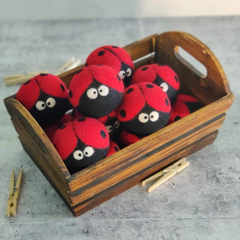 Friendsheep Wool Dryer Balls 6 Pack XL Organic Premium Reusable Cruelty Free Handmade Fair Trade No Lint Fabric Softener Ladybugs - Laundrybugs - NewNest Australia