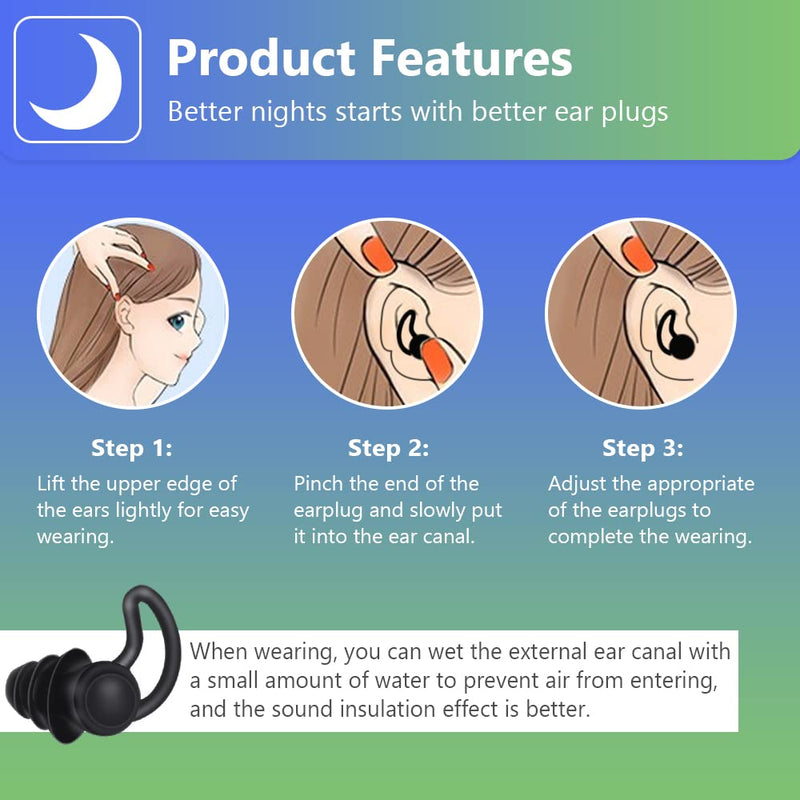 ACWOO Earplugs for Sleep, 2 Pieces Soft Silicone Ear Plugs, Noise Reduction Ear Plugs with Storage Container Box, Noise Cancelling Reusable Hearing Protection for Sleeping Snoring Working Traveling Black - NewNest Australia