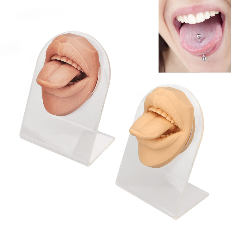 Pack Of 2 Silicone Mouth Tongue Model, 3D Simulated Piercing Model With Stand, Flexible False Mouth Model With Tongue For Piercing Practice Educational Display - NewNest Australia