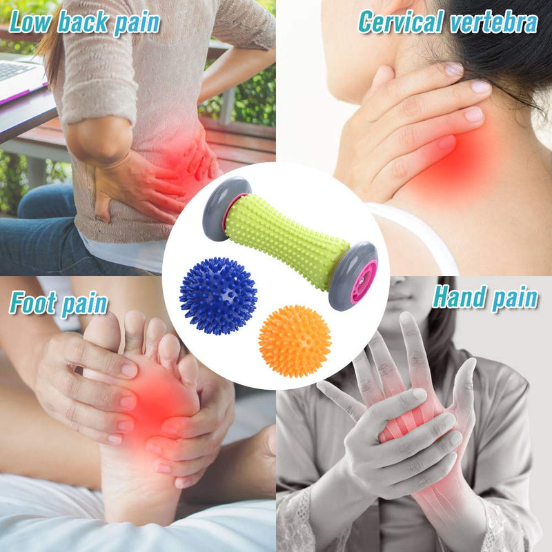 Ryson Foot Roller Massage Ball for Relief Plantar Fasciitis and Reflexology Massager for Deep Tissue Acupresssure Recovery for PLA Relax Foot Back Leg Hand Tight Muscle, 1 Roller and 2 Spiky Balls - NewNest Australia