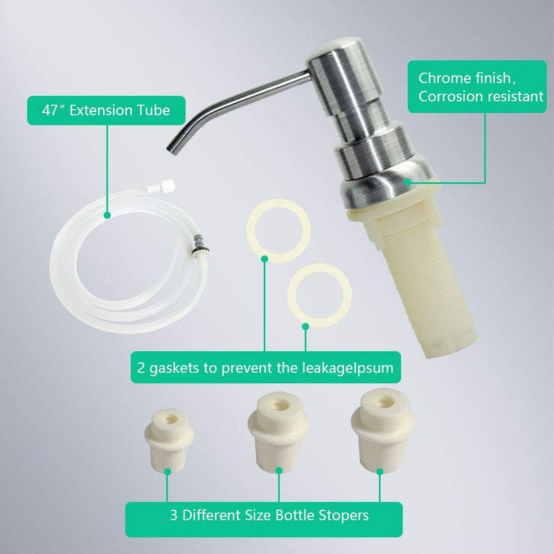 Soap Dispenser for Kitchen Sink, Built in Sink Soap Dispenser (Brushed Nickel), Countertop Soap Dispenser Pump with 47" Extension Tube kit, No Need to Fill Little Bottle Again (Longer Thread Shaft) - NewNest Australia