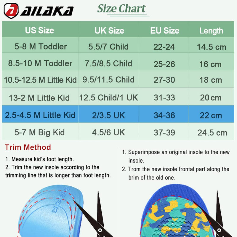Ailaka Kids Orthotic Cushioning Arch Support Shoe Insoles, Children Pu Foam Inserts for Flat feet, Plantar Fasciitis, Feet Heel Pain Relief, Blue, 2-3.5 UK/EU 34-36 / CN 33-35 2-3.5 UK/33-35CN - NewNest Australia