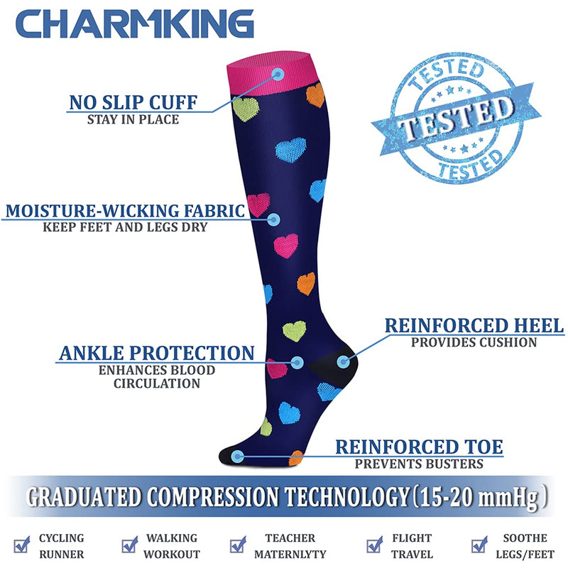 CHARMKING Compression Socks for Women & Men Circulation (8 Pairs)15-20 mmHg is Best Support for Athletic Running,Cycling Small-Medium 01 Navy/Gray - NewNest Australia