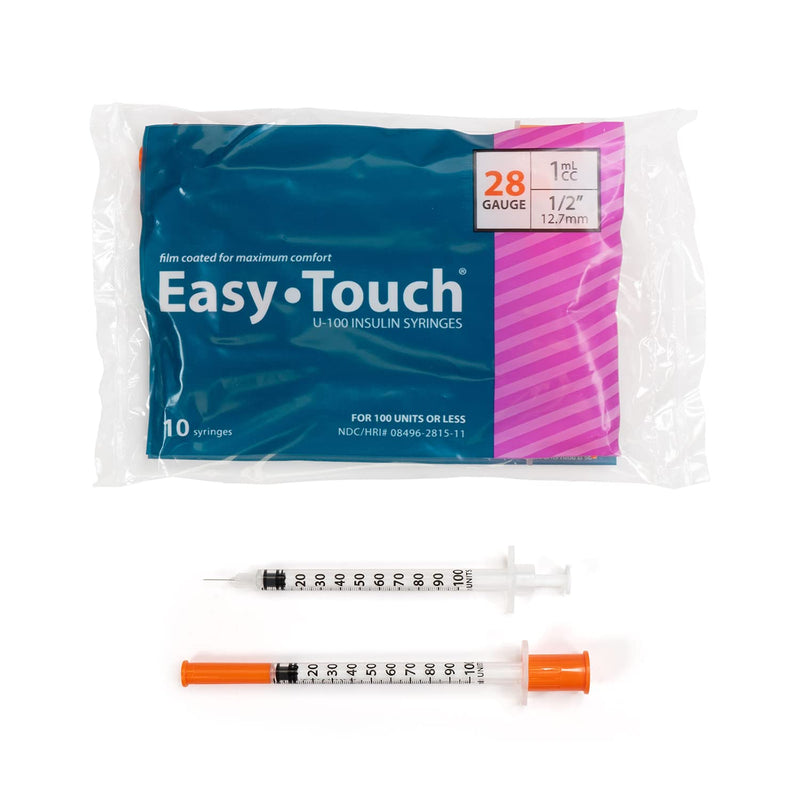 EasyTouch U-100 Insulin Syringe with Needle, 28G 1cc 1/2-Inch (12.7mm), Box of 100 - NewNest Australia