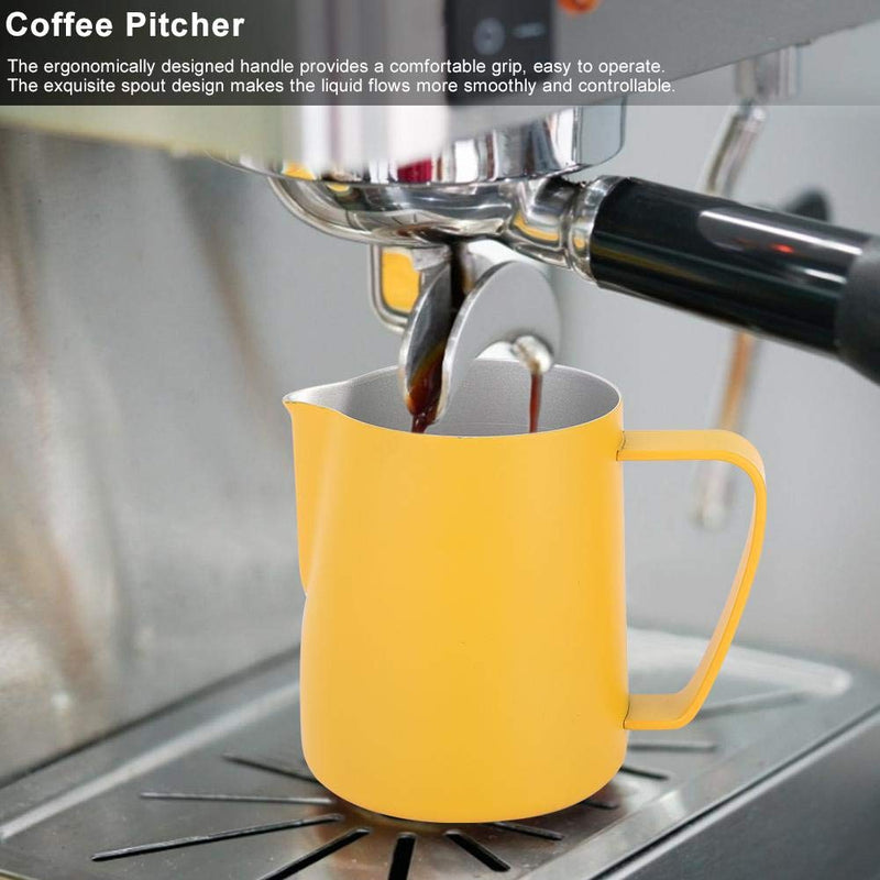 Coffee Pitcher, Stainless Steel Milk Frothing Cup Jug Pitcher Latte Art for Home Coffee Shop Use 600ml (Yellow) - NewNest Australia