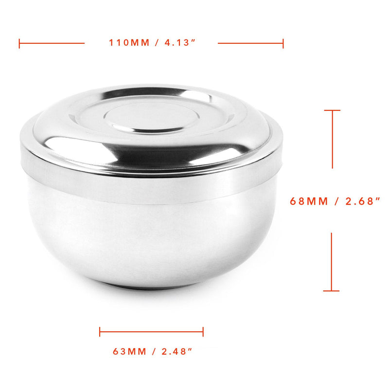 QSHAVE Stainless Steel Soap Shaving Bowl with Lid 4" Diameter Deep Chrome Plated 1 Piece Silver - NewNest Australia