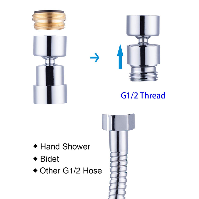 Hibbent 2 in 1 Faucet Aerator with Adapter Connect to Hose of Handhold Shower head, Big Angle Swivel Water Sink Faucet Aerator with Movable Lid to Cover the Thread -Polished Chrome - NewNest Australia
